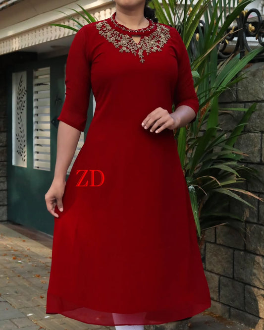 1. A Jewel neck kurthis